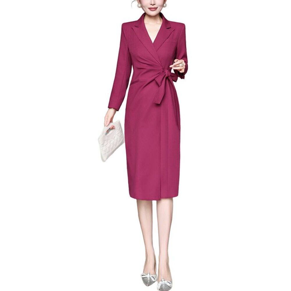 Burryco Womens Solid Midi Dress, Red